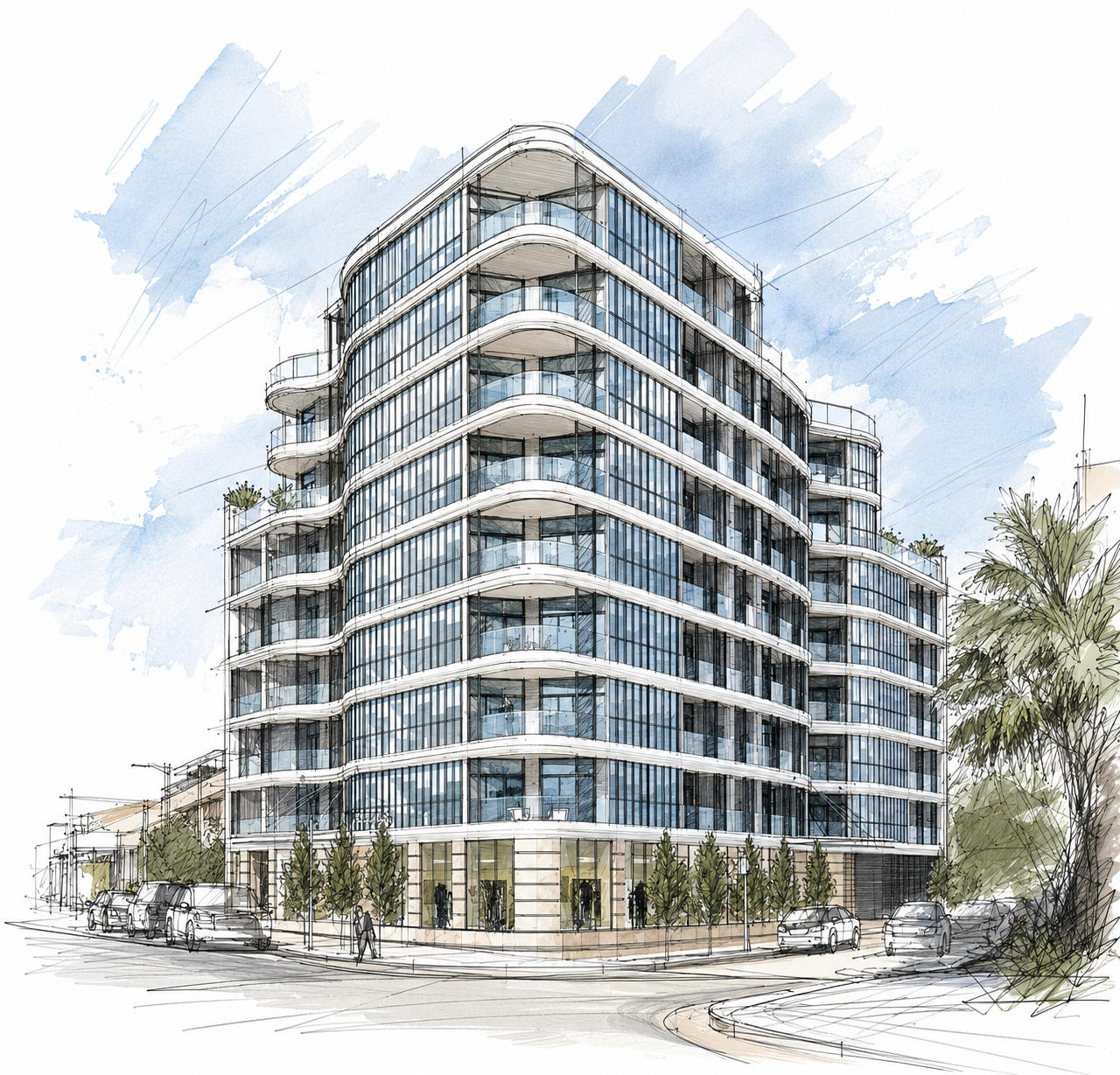 Right elevation architectural drawing of a residential development