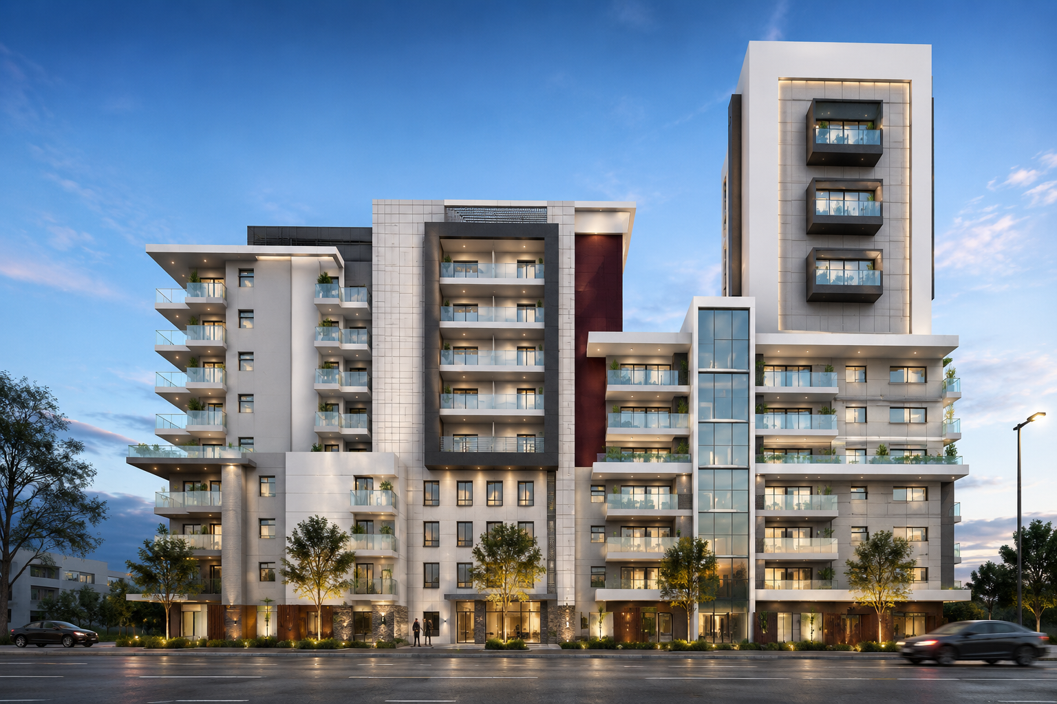 Daytime render of the multi-residential development from an alternate street angle