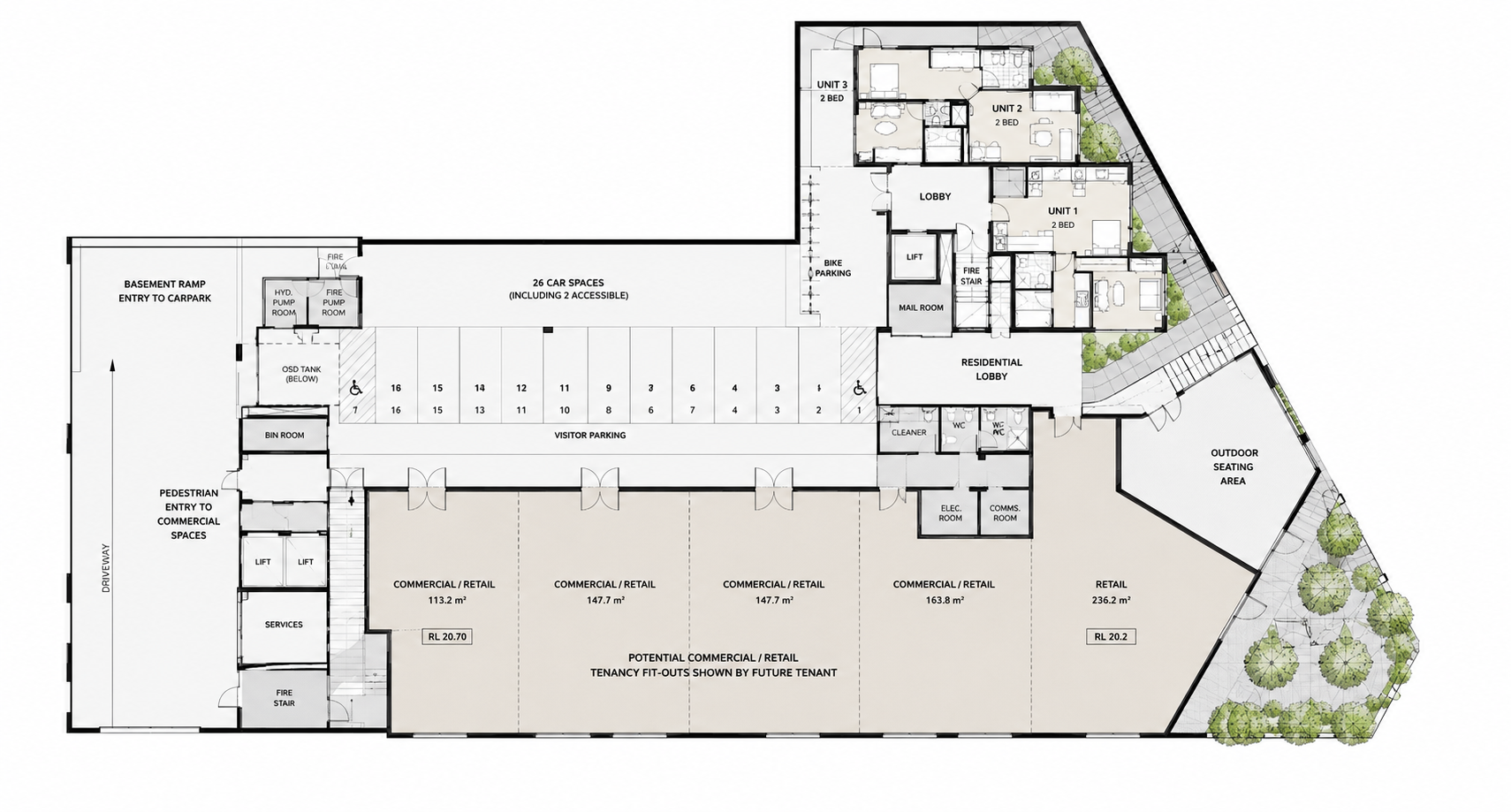 Ground floor plan of the Berowra Heights dual occupancy development